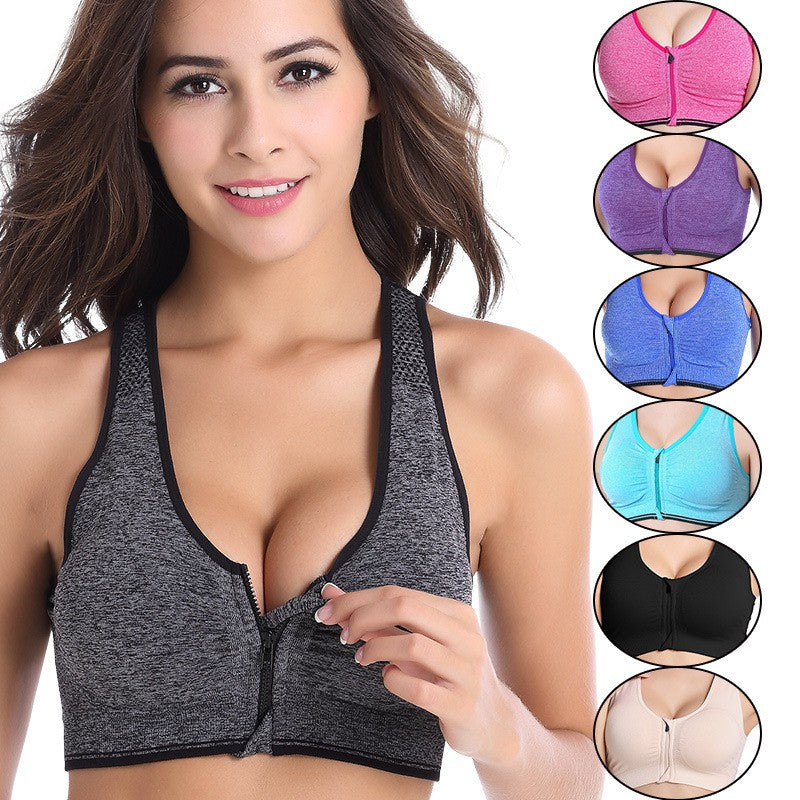 Sexy Women Front Zipper Sports Bra Fitness Wear