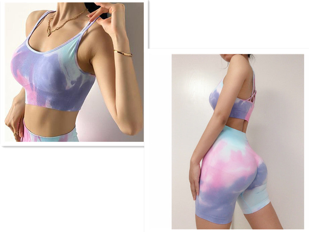 Sport Seamless Booty Shorts Women Elastic Tie Dye High Waist